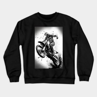 Dirt bike wheelie no hands - black silhouette, white background Crewneck Sweatshirt